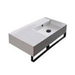 Scarabeo 5118-TB-BLK Rectangular Ceramic Wall Mounted Sink With Matte Black Towel Bar